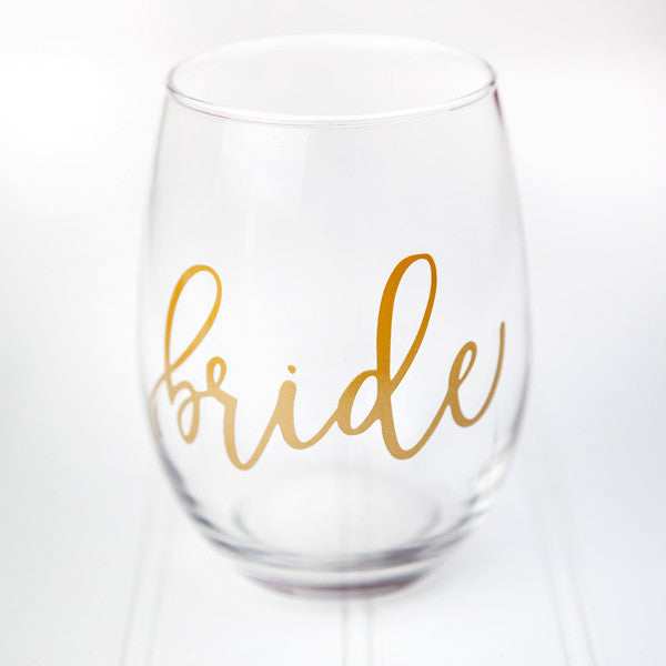 bride stemless wine glass, bridal shower gifts