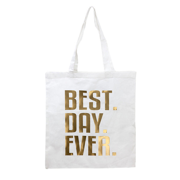 gold best day ever bride tote bag