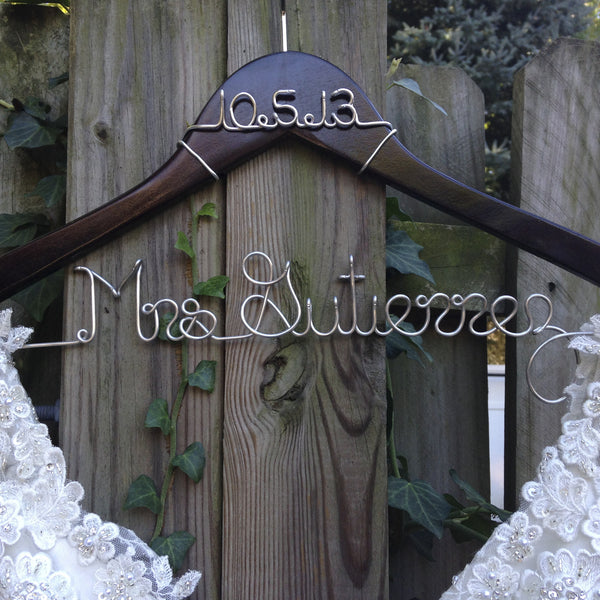 wedding dress hanger with wire wedding date, personalized bridal shower gift