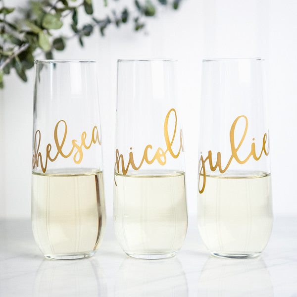 stemless champagne flutes for wedding, bridal party gifts