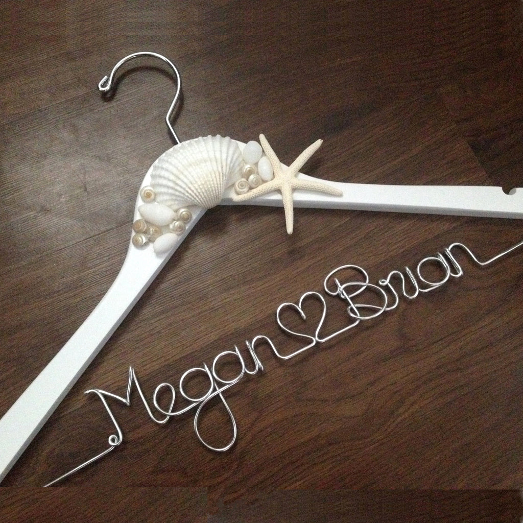 beach bridal wedding hanger, shells, destination weddings