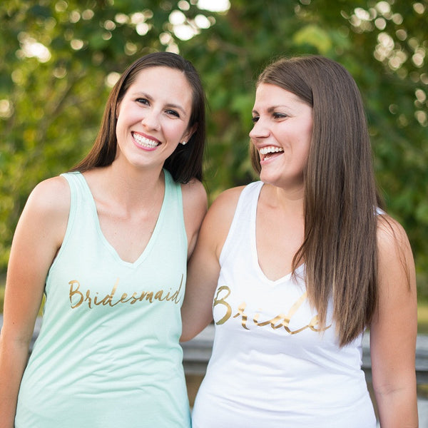 gold bridesmaid tank tops, bridesmaid gifts