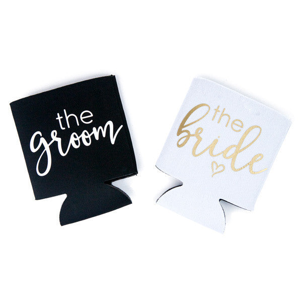 bride and groom drink koozies, his and hers gifts