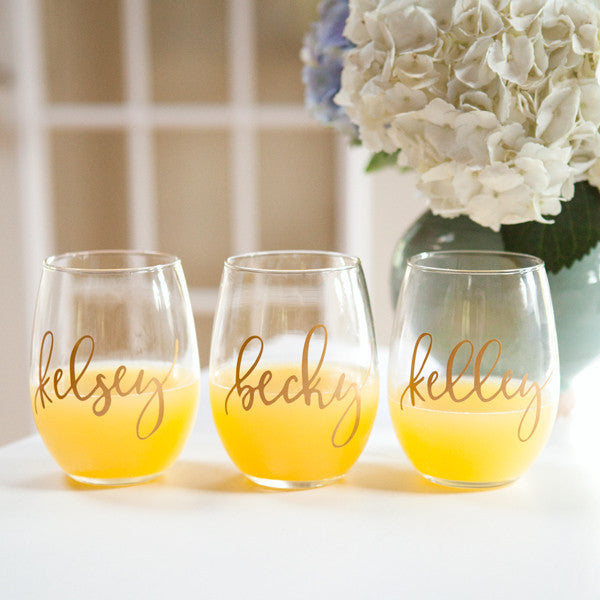 Personalized Bridesmaid Stemless Wine Glasses
