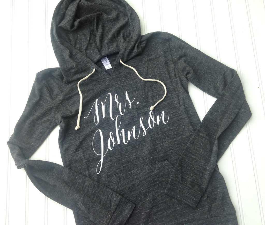 personalized bride hoodie, custom mrs sweatshirt, bridal shower