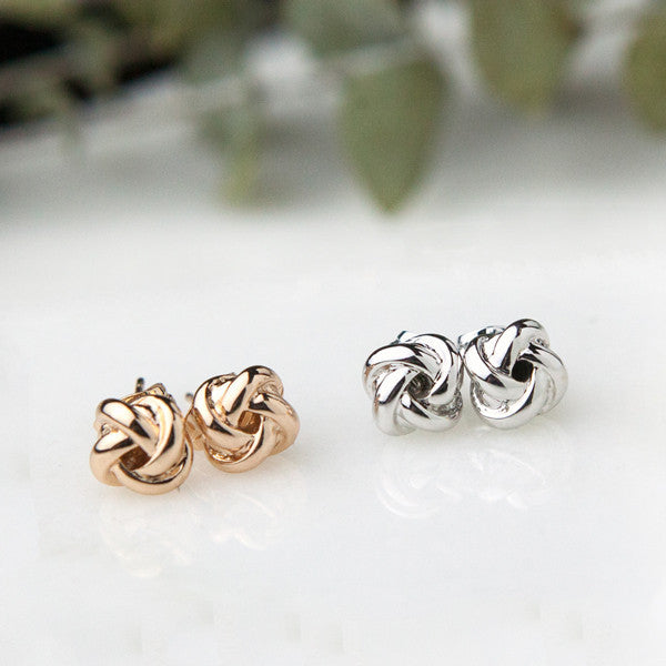 white gold rose gold knot earring options