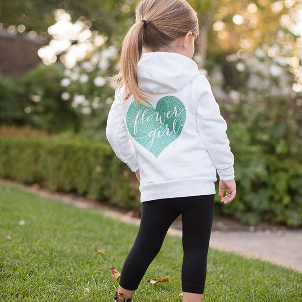 zip up flower girl hoodie, personalized flower girl gifts