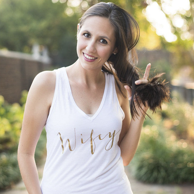 white wifey tank top, bride shirt, honeymoon