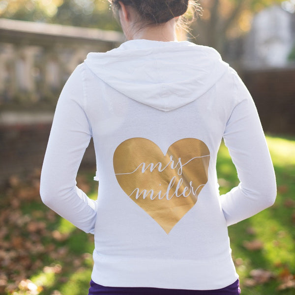personalized bride hoodie, custom mrs sweatshirt, bridal shower