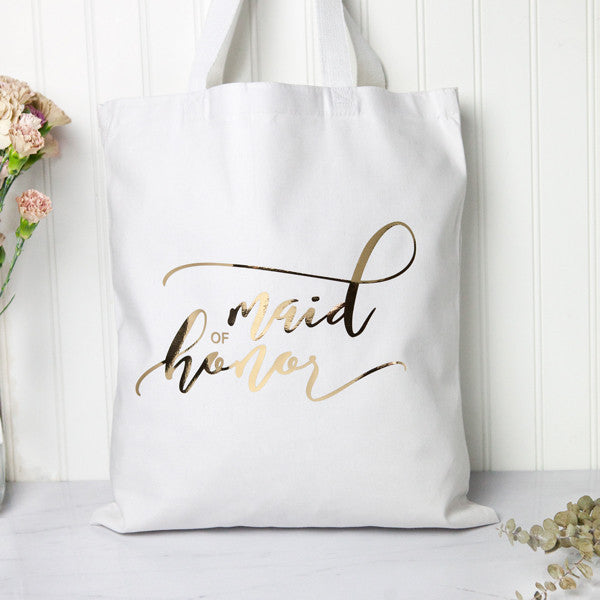 gold maid of honor tote bag, bridesmaid gifts