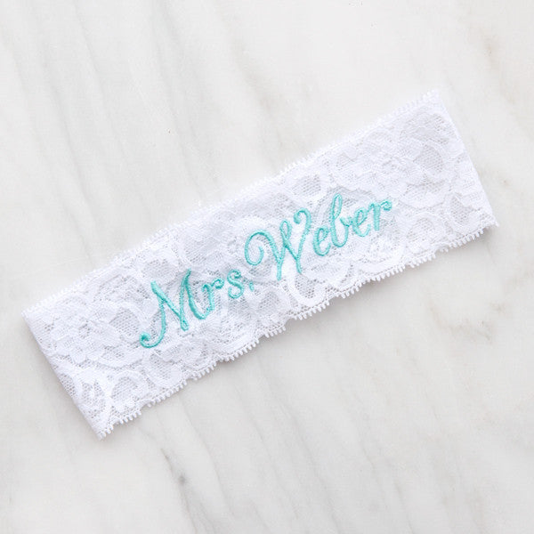 personalized lace garter, wedding toss garters