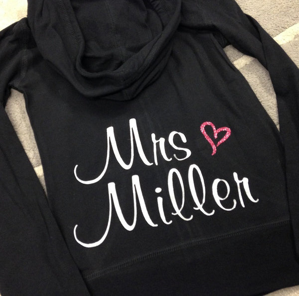 personalized mrs. sweatshirt, bride hoodie, honeymoon clothing