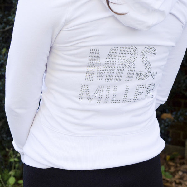 rhinestone bride hoodie, personalized mrs hoodie, bridal shower gifts
