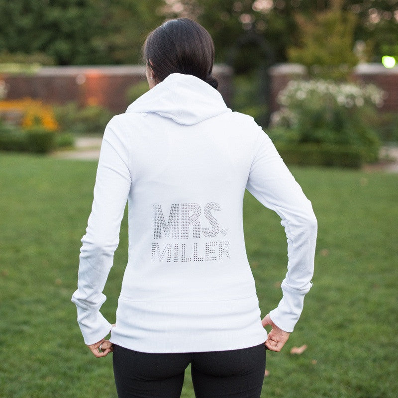 personalized rhinestone bride hoodie, honeymoon apparel